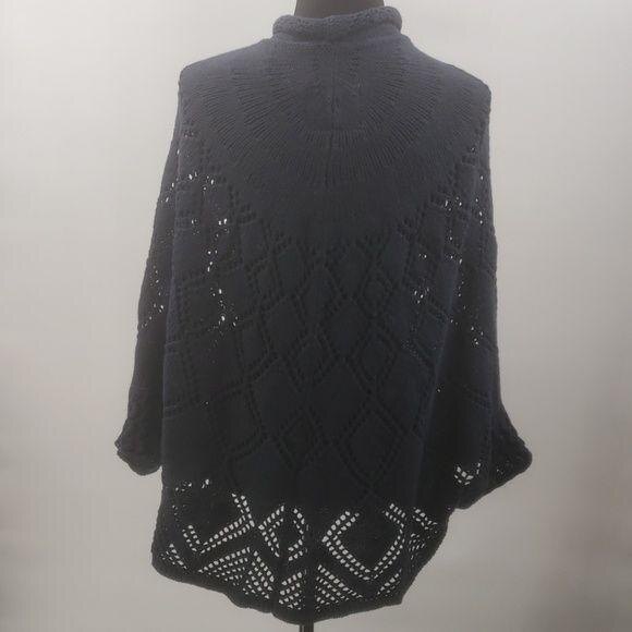 Anthropologie Angel of the North Navy Blue Cardigan Poncho Size Medium/Large - Picture 3 of 11